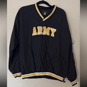 Vintage Army Pullover Windbreaker Jacket Mens M Black Gold V-Neck Military 90s